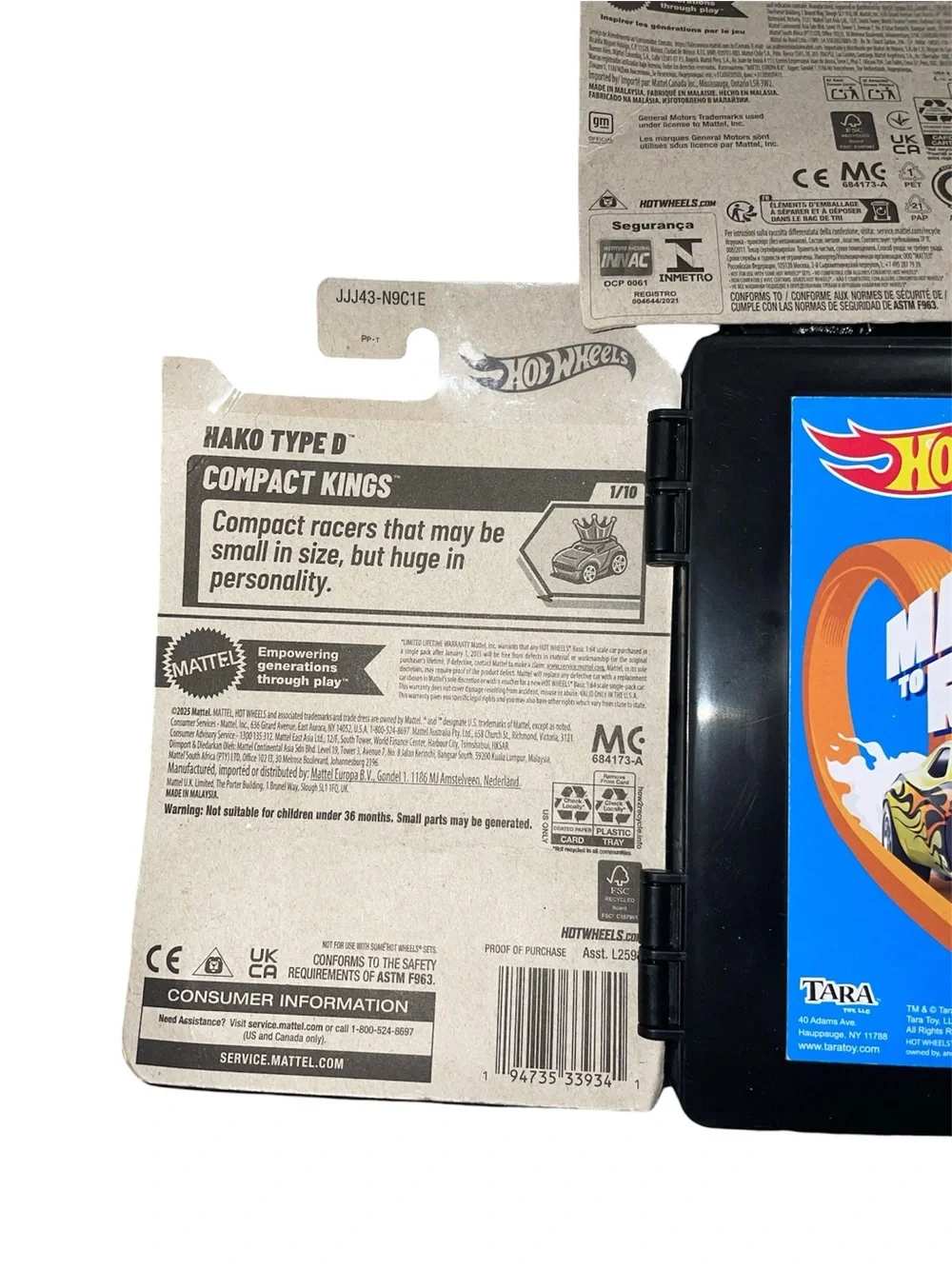 Hot Wheels die-cast cars still sealed in original packaging with 6 car case